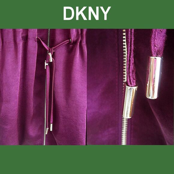 DKNY NEW Elongated Velour Peplum Collarless Drawstring Aglets Jacket M - Picture 7 of 12
